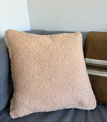 handwoven natural wool throw cushion beige