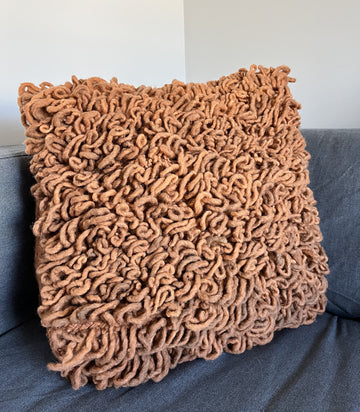 handwoven natural fluffy wool throw cushion brown
