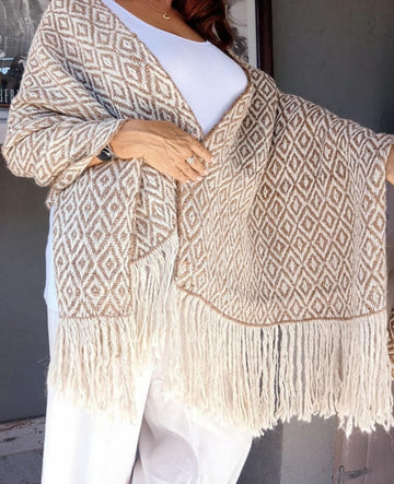 handwoven luxury llama wool throw white brown